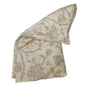 Soft Surroundings Sartia Handa Queen Cotton Quilt Blanket White Green Floral